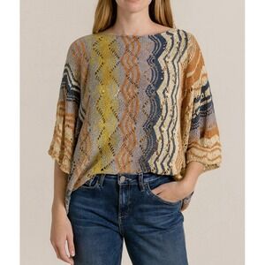 Easel Crochet Oversized Sweater Colorful Boxy Boho Hippie Women's Size Small